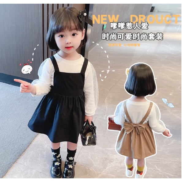 Dress tutu dress lengan panjang anak perempuan LENGAN RENDA HITAM KHAKI