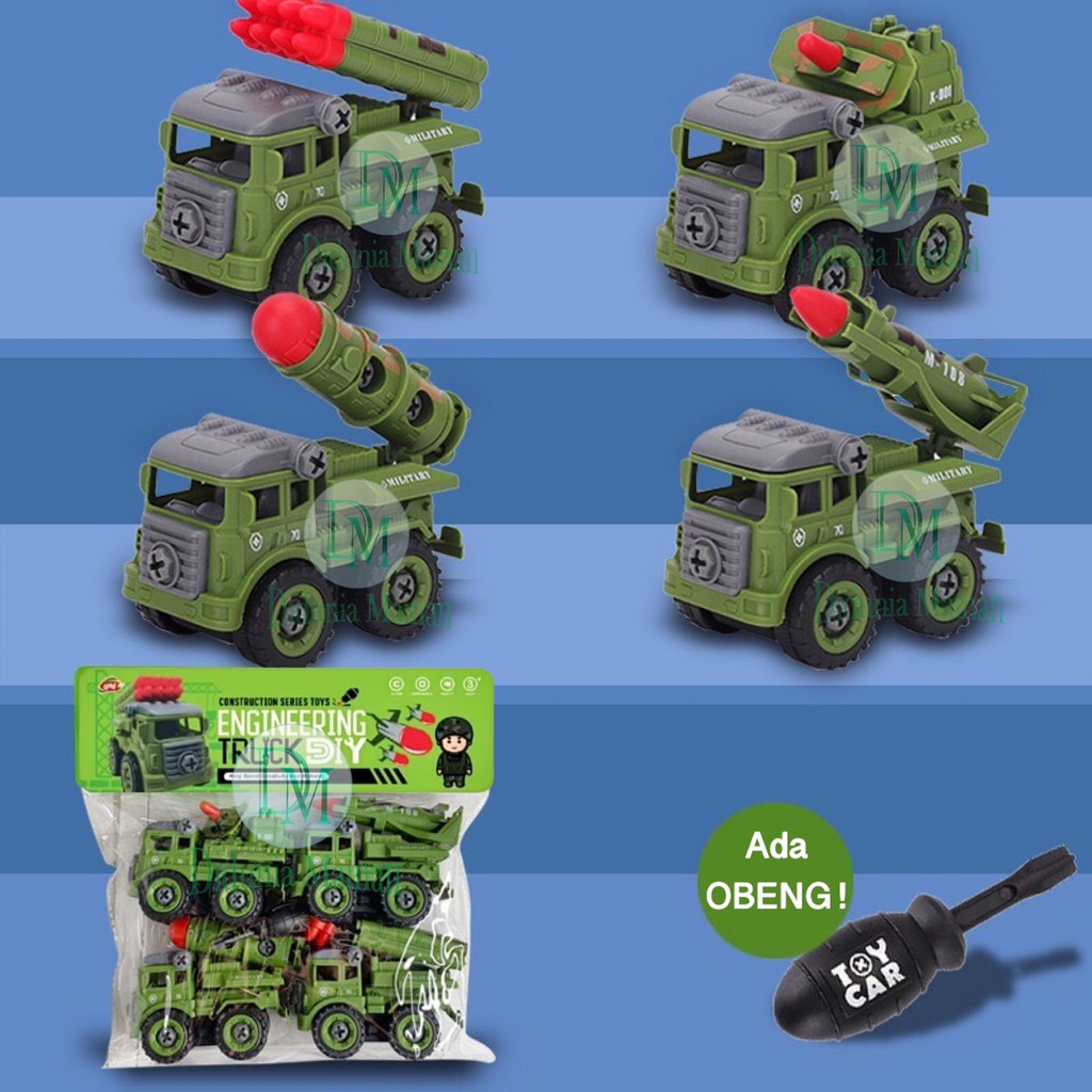 mainan edukasi mobil mobilan anak engineering truck diy army military bongkar pasang truk tentara militer set