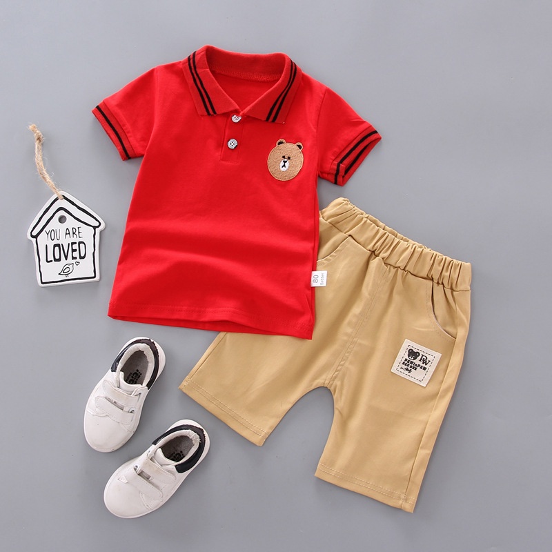 Setelan Polo Anak Import Stelan Baju &amp; Celana Anak Laki Motif Beruang / Baju Anak Cowok