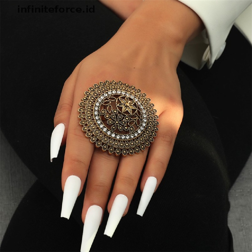 Infiniteforce.id Cincin Lapis Emas Motif Ukir Bunga Gaya Retro Vintage Untuk Wanita