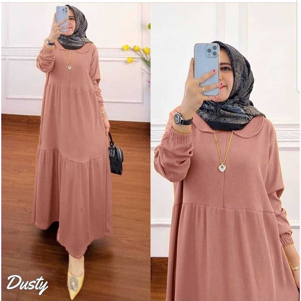 Baju Pesta Wanita Muslim Kondangan Nikahan Santai Terbaru Lebaran 2022 Dress Rajut Lisa Jumbo Trand 