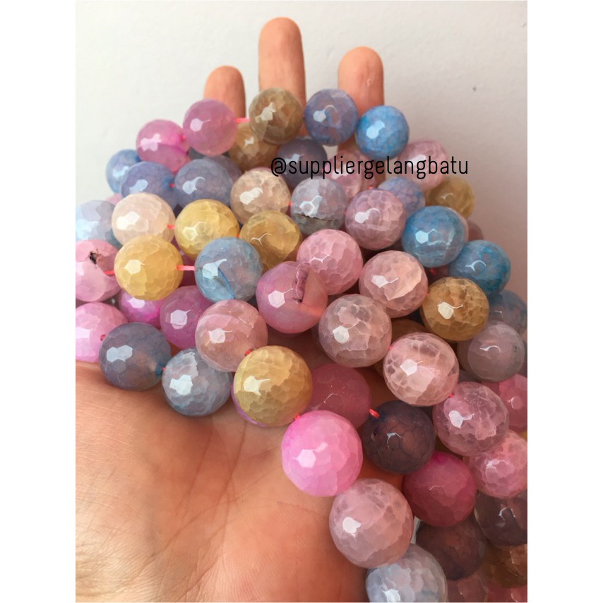 Natural Morgan FACETED beads 16mm CUTTING batu manik candy craft impor aksesoris fashion warna warni