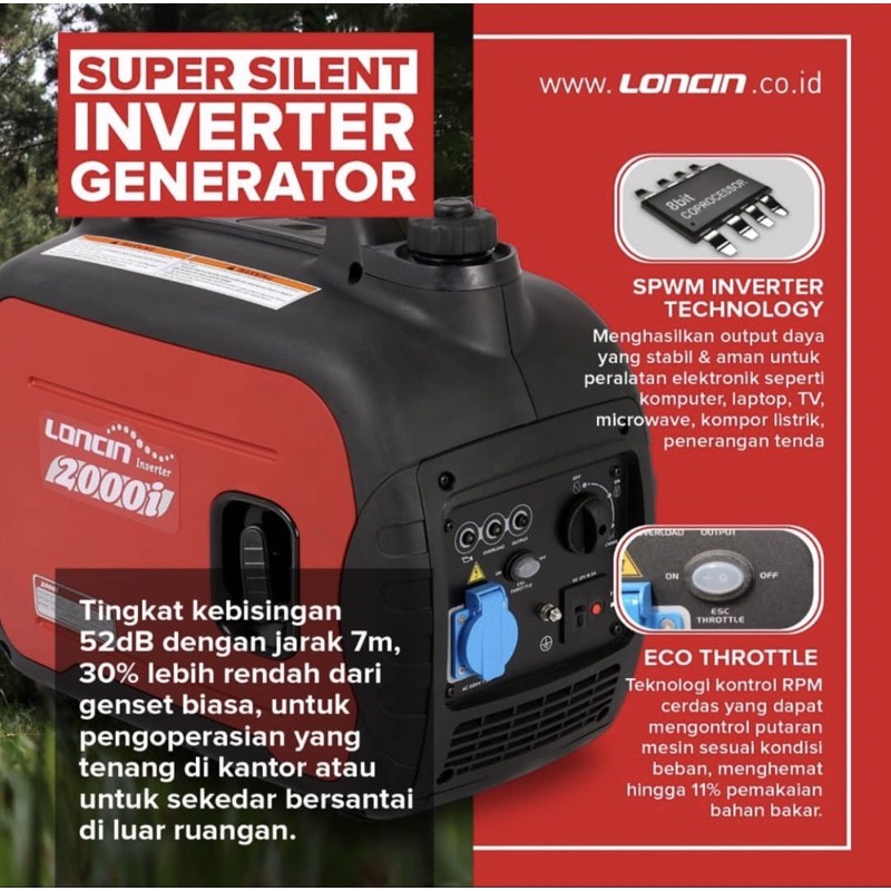 Mesin Lampu Genset Silent Inverter Loncin LC 2000  1800 Watt Generator Bensin