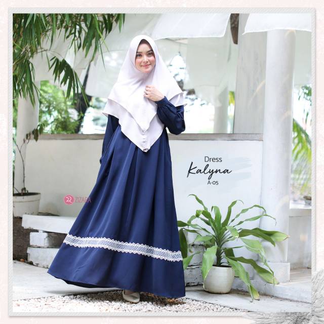 Gamis Kalyna Dress Zizara Kode A05 Busui Syari Cantik Polosan List Brukat Manis