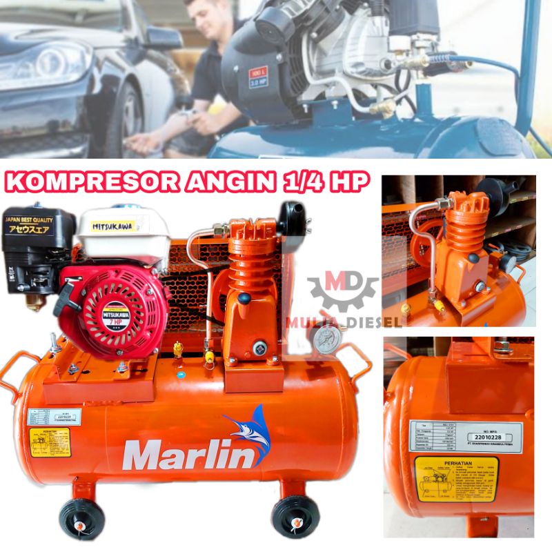 Kompresor Angin Marlin 0.25 1/4 HPU MZU 5114 + Engine GX 200 WITH V-BELT