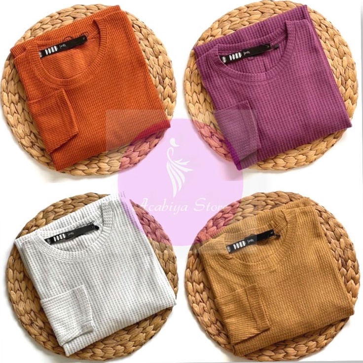 Kaos rajut waffle premium / Kaos waffle uniqlo / baju kaos wanita lengan panjang / kaos murah