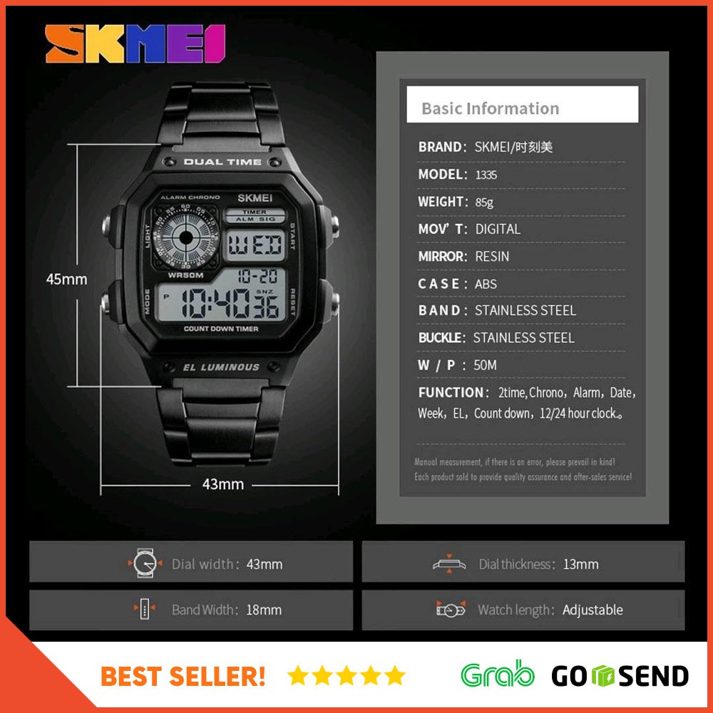 SKMEI Jam Tangan Digital Pria - 1335 - Black