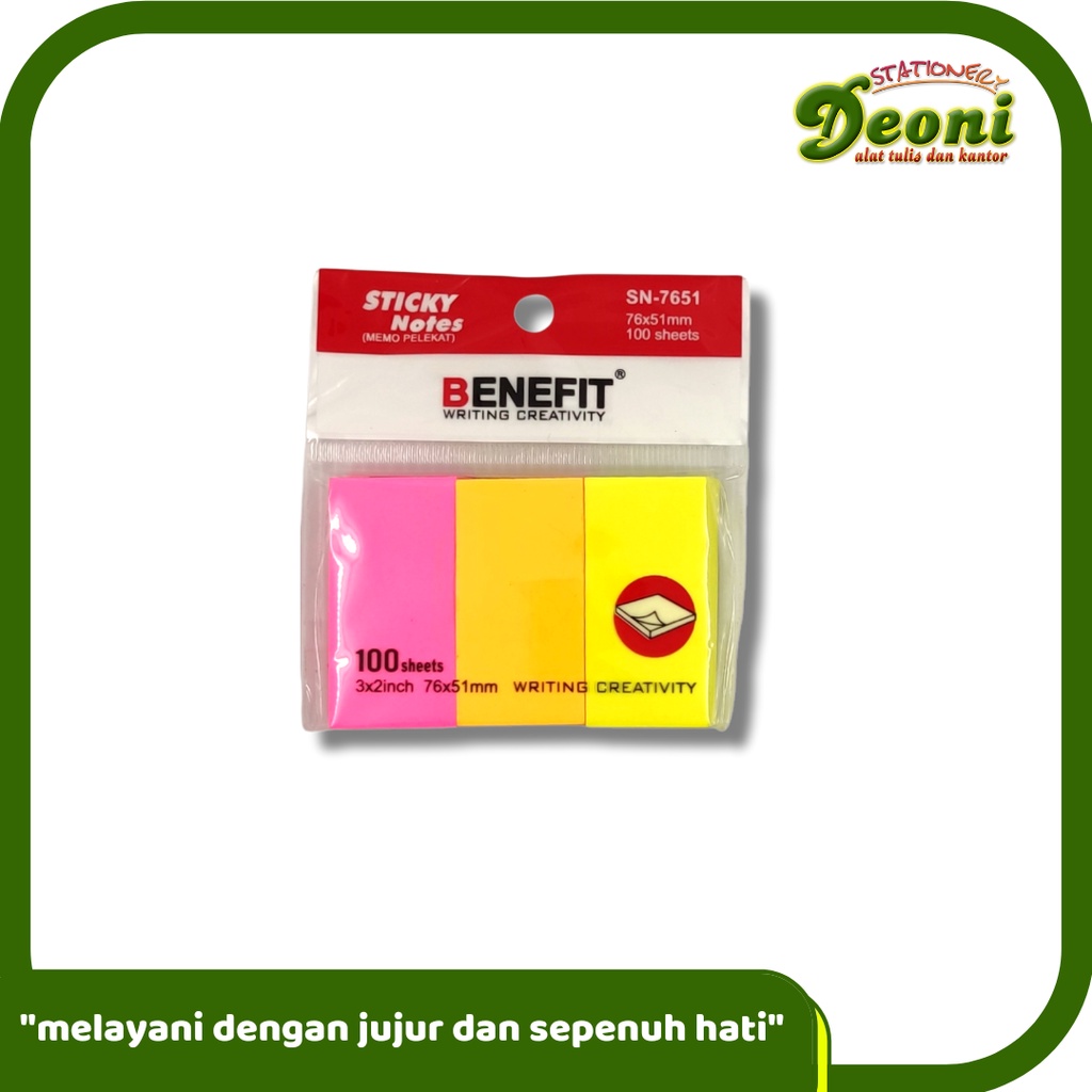 

BENEFIT SN 7651 Sticky Notes Memo Pelekat 3 Warna X 100 Lembar