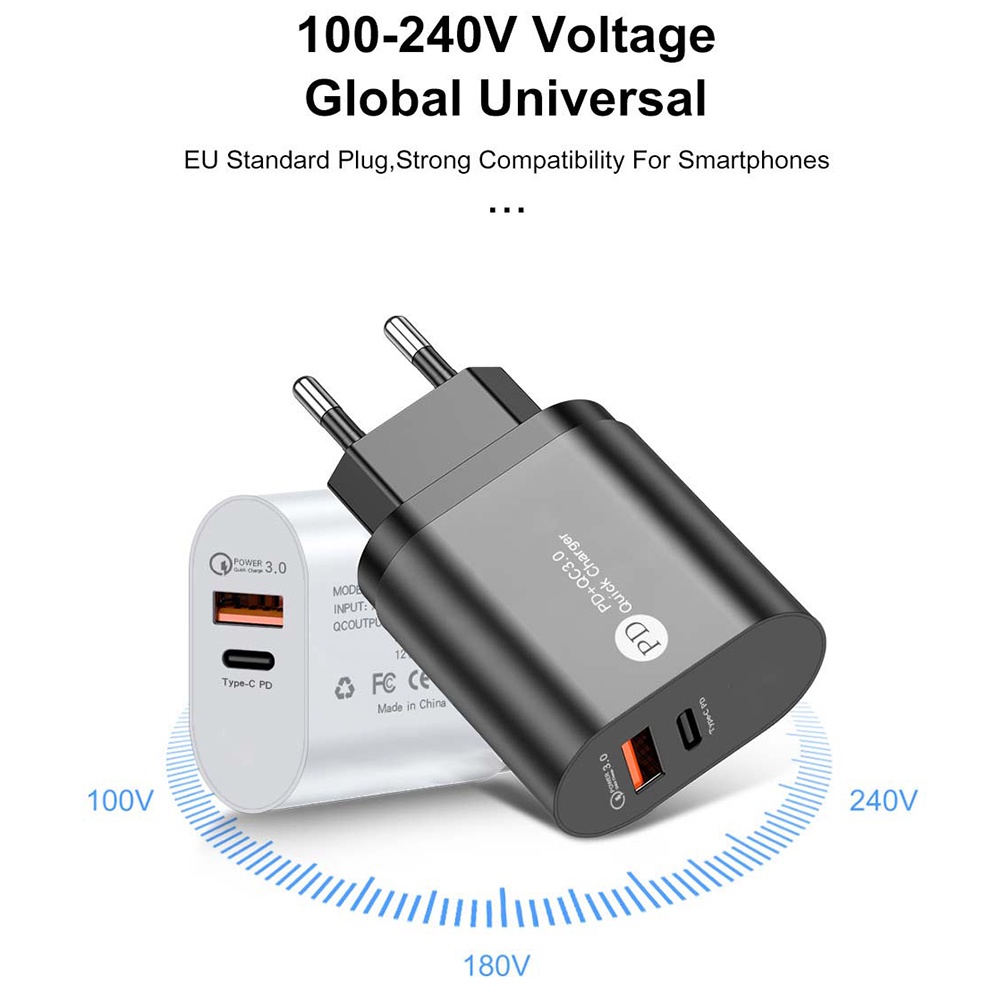 US EU PD12W Mobile Phone Fast Charging Head/ 5V2.4A PD Quick Charge Usb Charger/QC3.0 Type C Travel Wall Charger