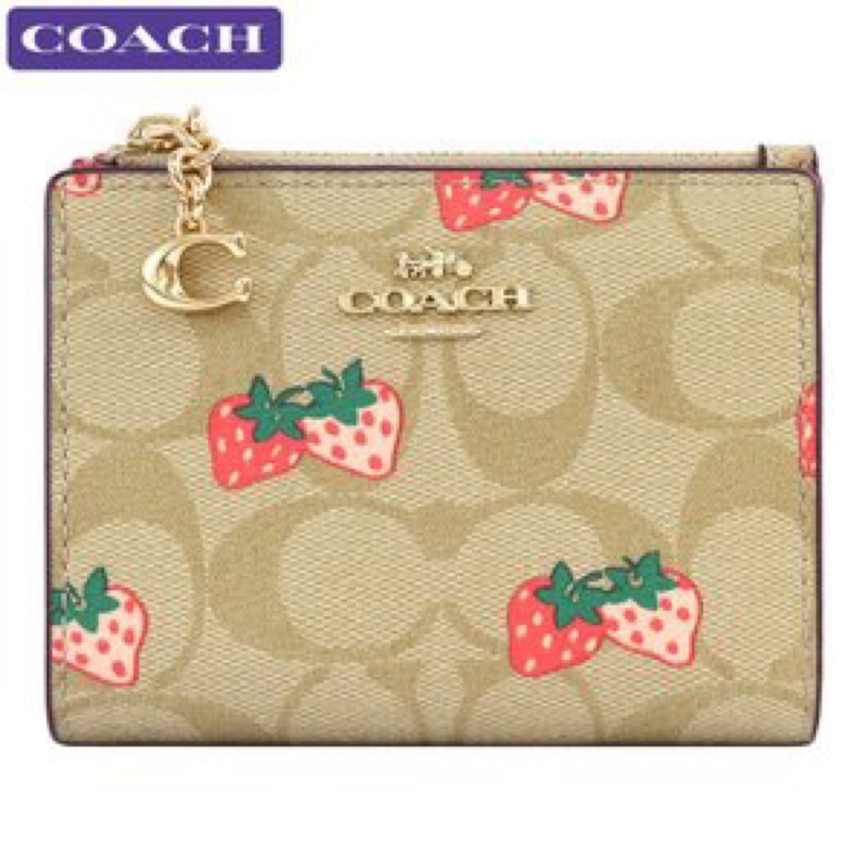 Coach Snap Card Case With Strawberry Print