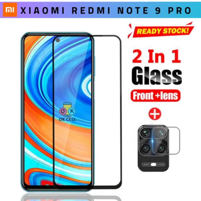 2in1 TG Anti Gores Layar Kamera Xiaomi Redmi Note 9 Pro Tempered Glass Full Screen Protector Camera