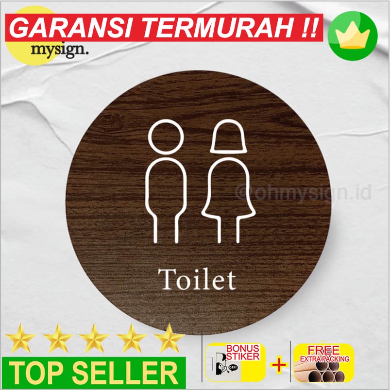 

Promo Toilet WC Restroom Sign Board Kayu Bulat Print Signage Label Nama Elegan