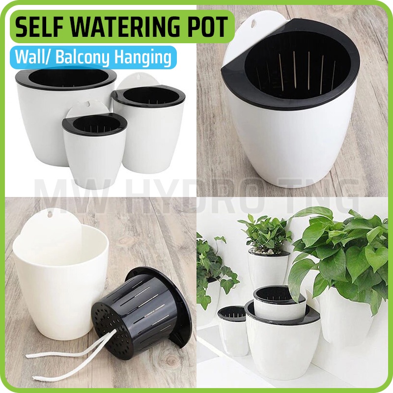 Self Watering Pot, Model Gantung Dinding, Wall/Balcony Hanging, 13 cm