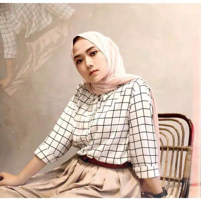 AM30 BLOUSE MELLAH KOTAK KOTAK //KEMEJA KOTAK KOTAK BISA COD
