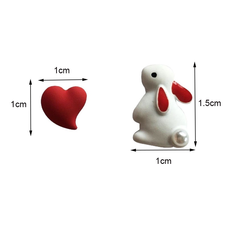 2pcs Cute Women  Asymmetry White Rabbit Red Heart  Jewlry Earrings