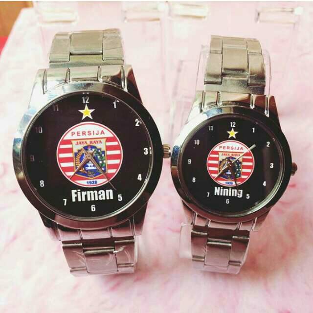 Original Jam Tangan Couple Custom Rantai Silver Persija Bisa Request Background Nama Foto Atau
