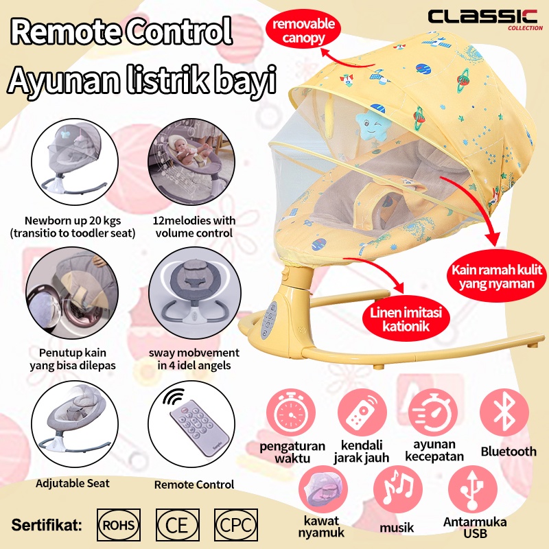 Electric Rocker Ayunan Bayi Otomatis dengan Remote Control Electric Crib