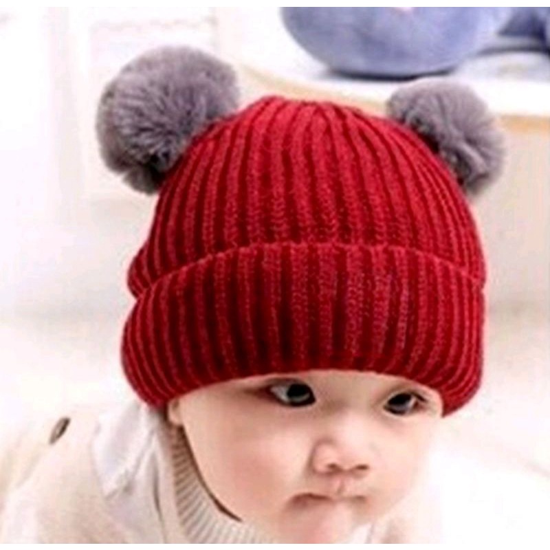 TOPI RAJUT  POMPOM ANAK KW || TOPI KUPLUK WOOL || TOPI BAYI MURAH || KUPLUK BAYI