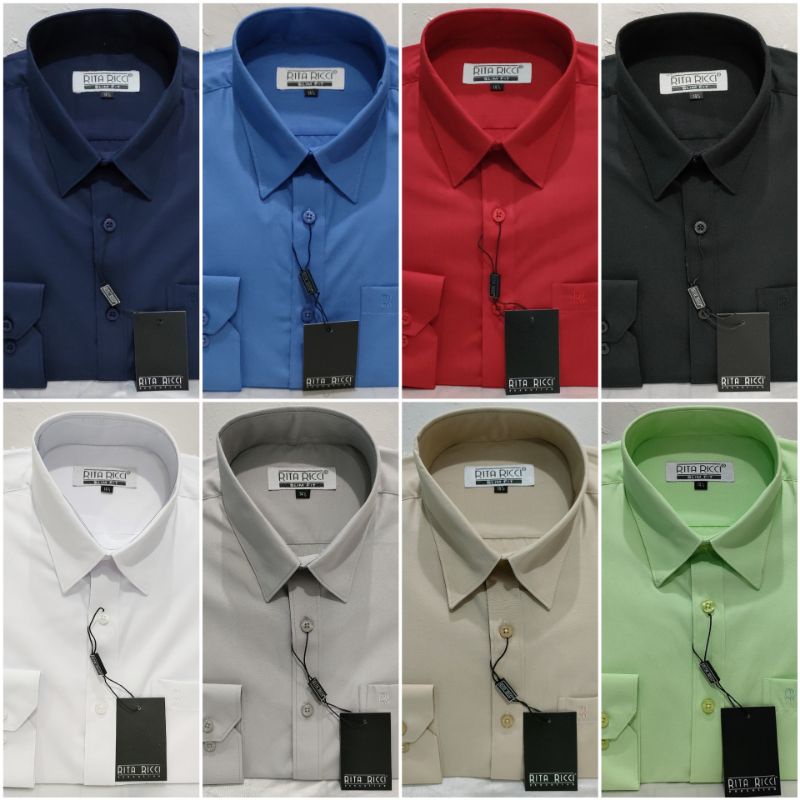 Kemeja Pria Rita Ricci Panjang Slimfit Polos Hidden Button Coklat Abu Hitam Navy