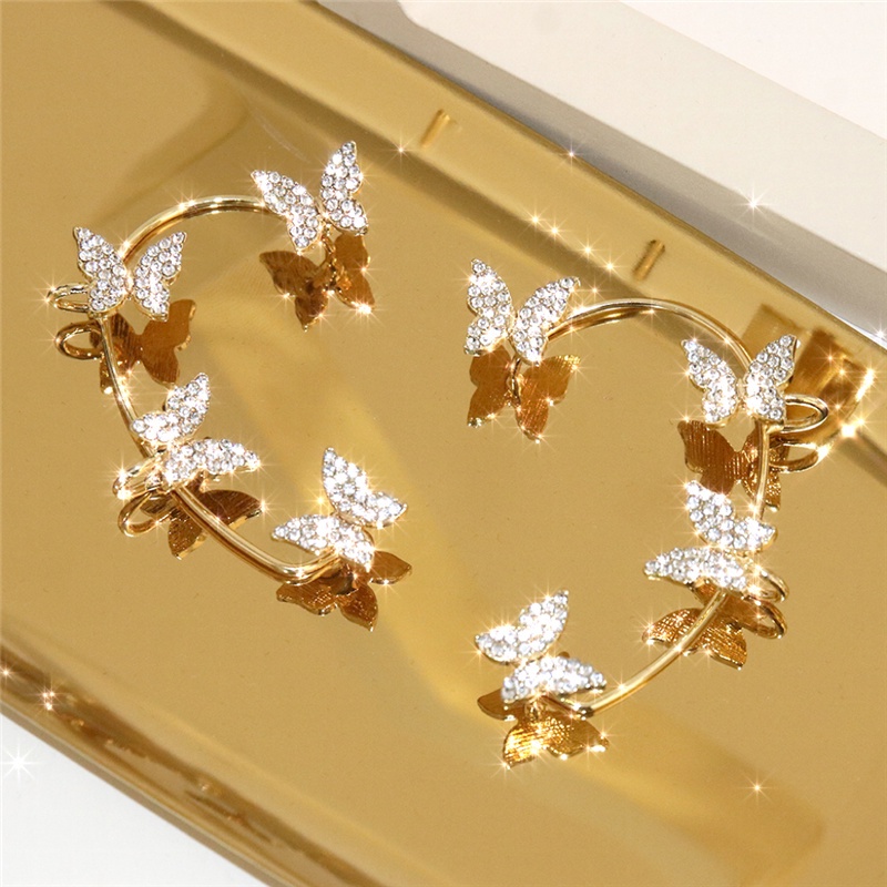 [Women Elegant Butterfly Wrap Ear Clips] [Ladies Rhinestone Statement Earrings] [Korean INS Simple Style Wedding Party Ear Jewelry]