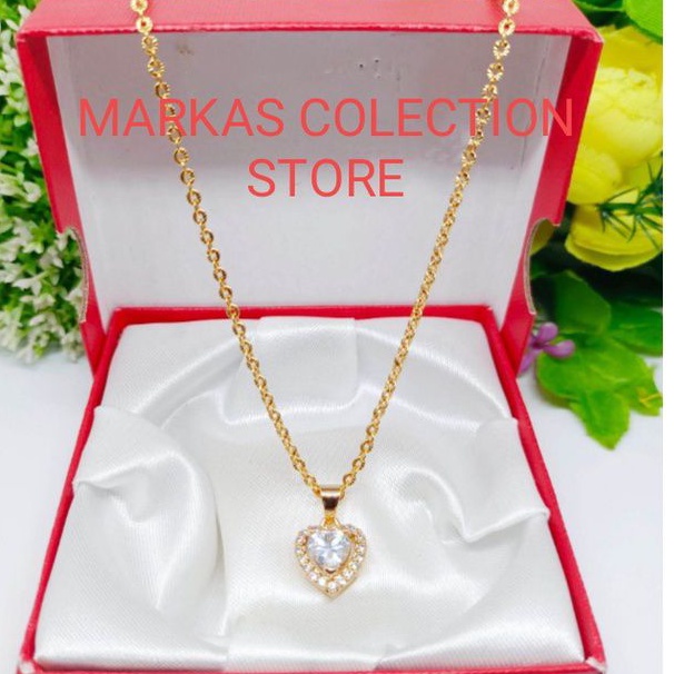 Kalung Titanium Nuri Gold Emas Free Liontin Love permata 24K