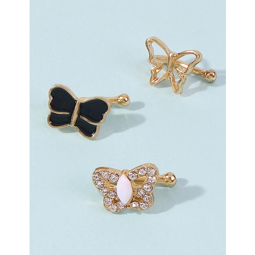 LRC Anting Jepit Fashion Golden Alloy Diamond Butterfly Ear Clip Set V36077