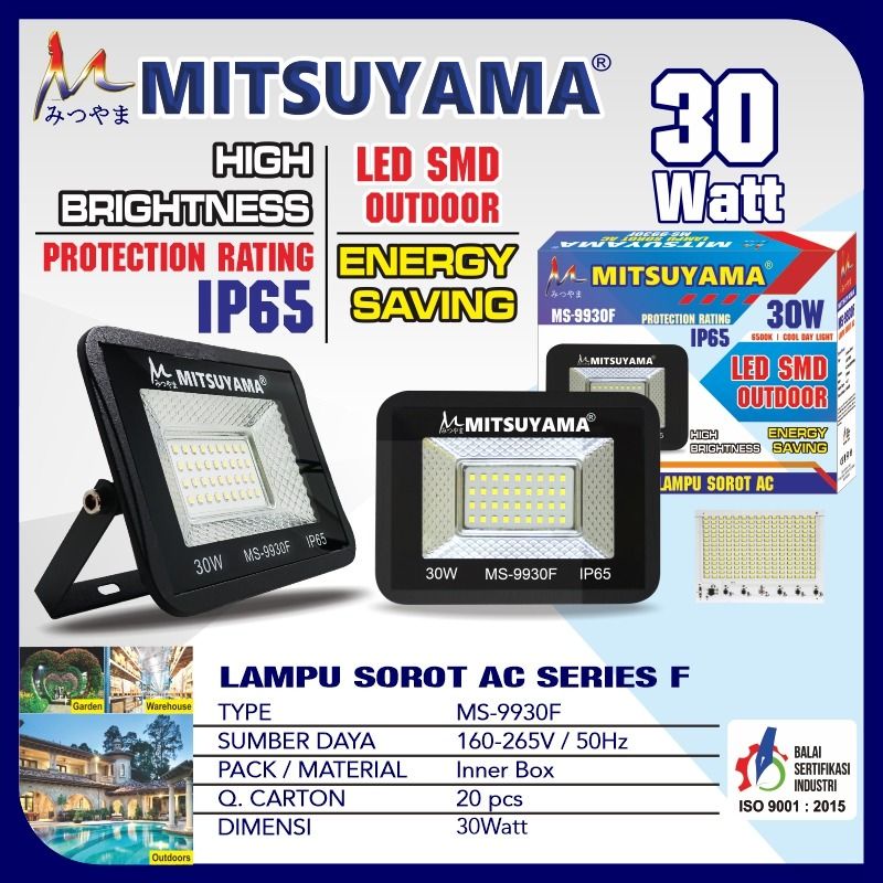 lampu sorot kap sorot lampu tembak floodlight 30w ip65 mitsuyam ms 9930f