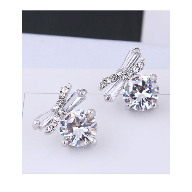 LRC Anting Tusuk Fashion Silver 925 Silver Needle Butterfly Zircon Earrings A58334