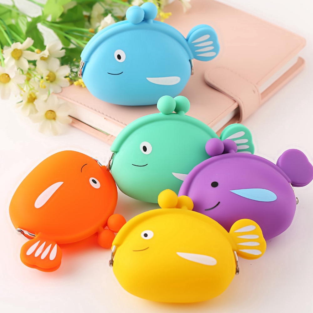 Dompet Koin Kecil Portable Motif Kartun Ikan dengan Dompet Koin Kecil Portable Motif Kartun Ikan dengan
