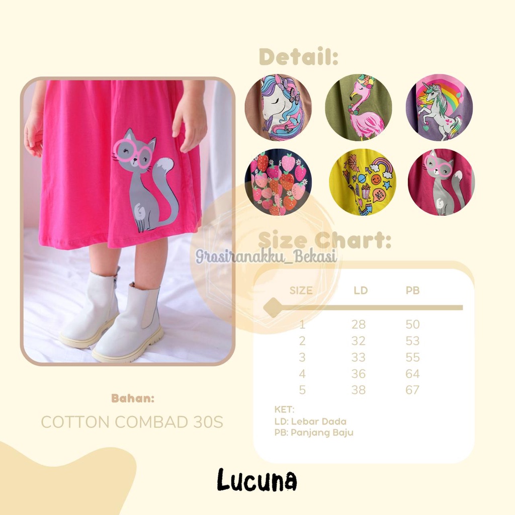 Dress Anak Jelita Lucuna Mix Warna 1-5 tahun