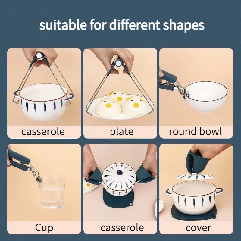 1 Pc / Set Sarung Tangan Pengangkat Piring Mangkuk Bahan Stainless Steel Non Slip Untuk Aksesoris Dapur