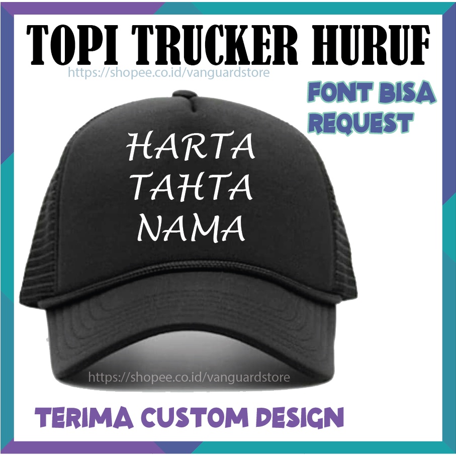 TOPI PRIA WANITA TRUCKER HAT JARING CETAK INISIAL NAMA HARTA TAHTA NAMA BEBAS - CUSTOM