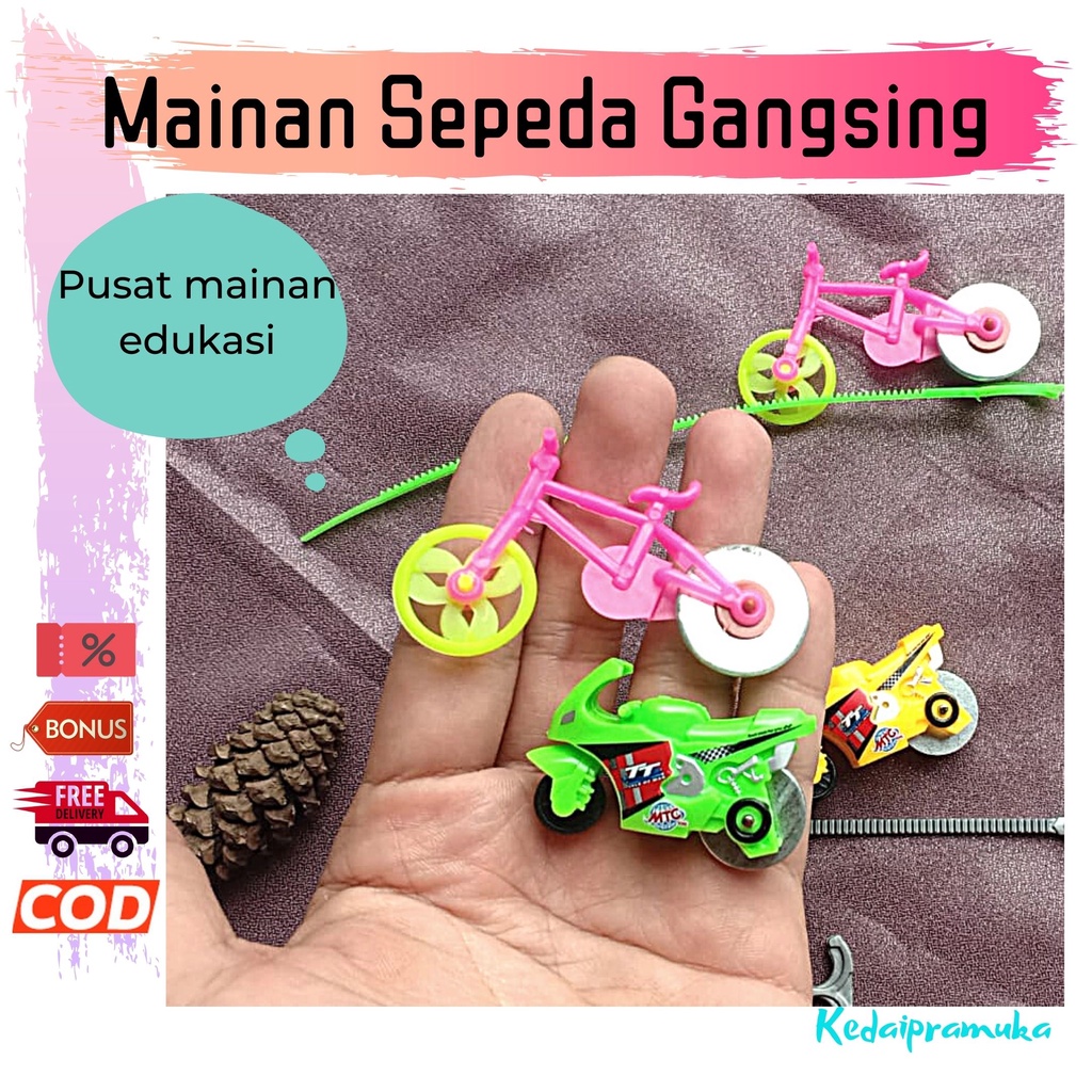 Mainan Sepeda Gangsing Tarik Miniatur Sepedah Maianan Edukatif Anak Roda Timah