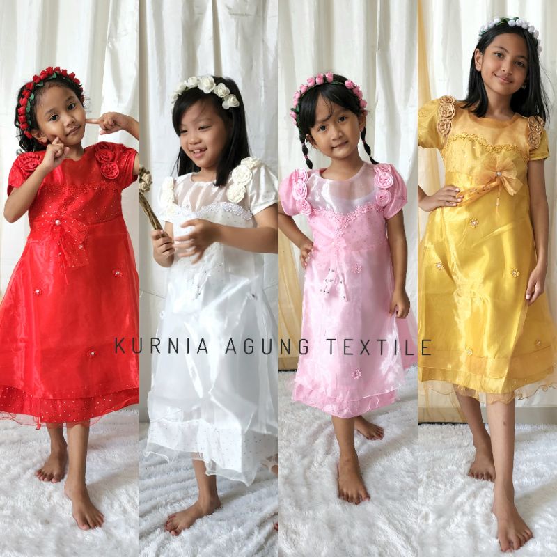 Gaun Anak Perempuan Warna Putih Pesta Mewah Kekinian 2022 umur 2 tahun sampai 12 tahun Dress Putih Anak Cewek Import Murah KA53