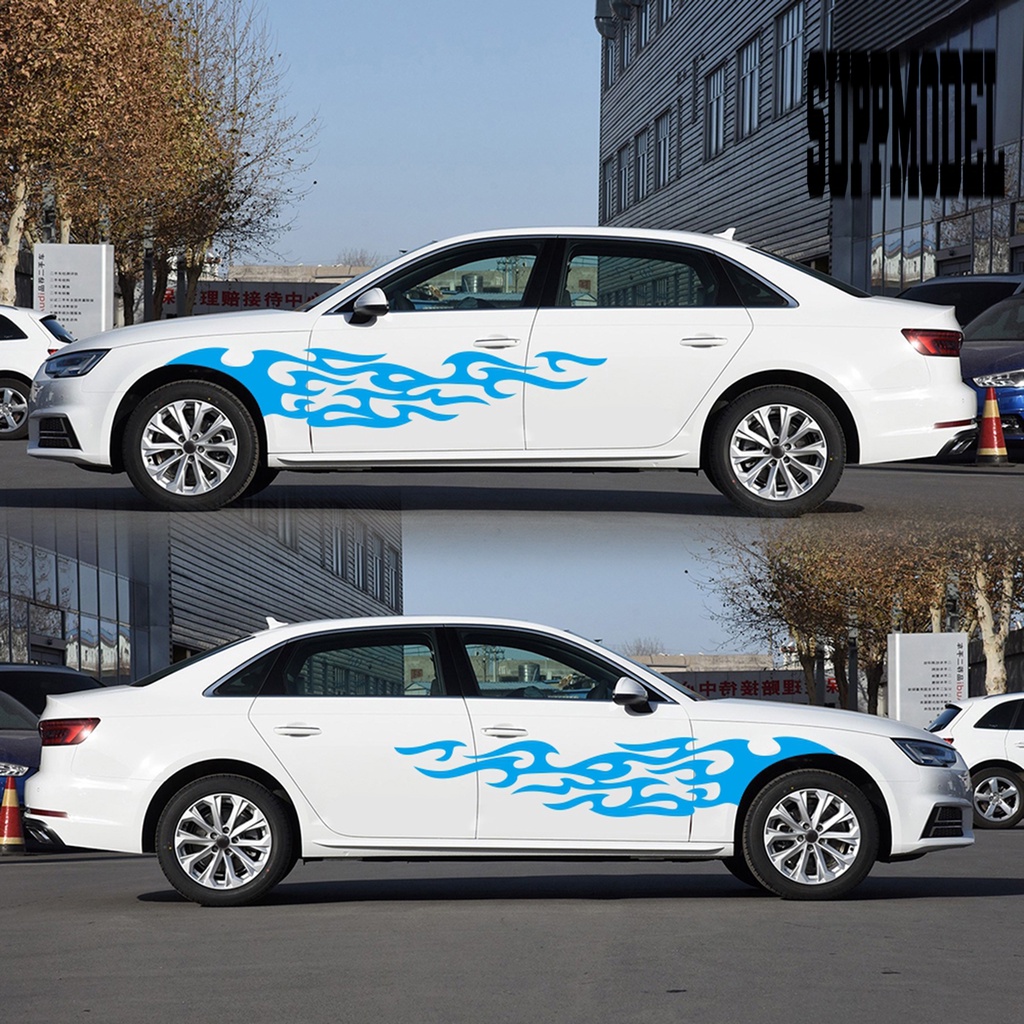 2pcs Stiker Decal Motif Api Untuk Dekorasi Mobil SUV