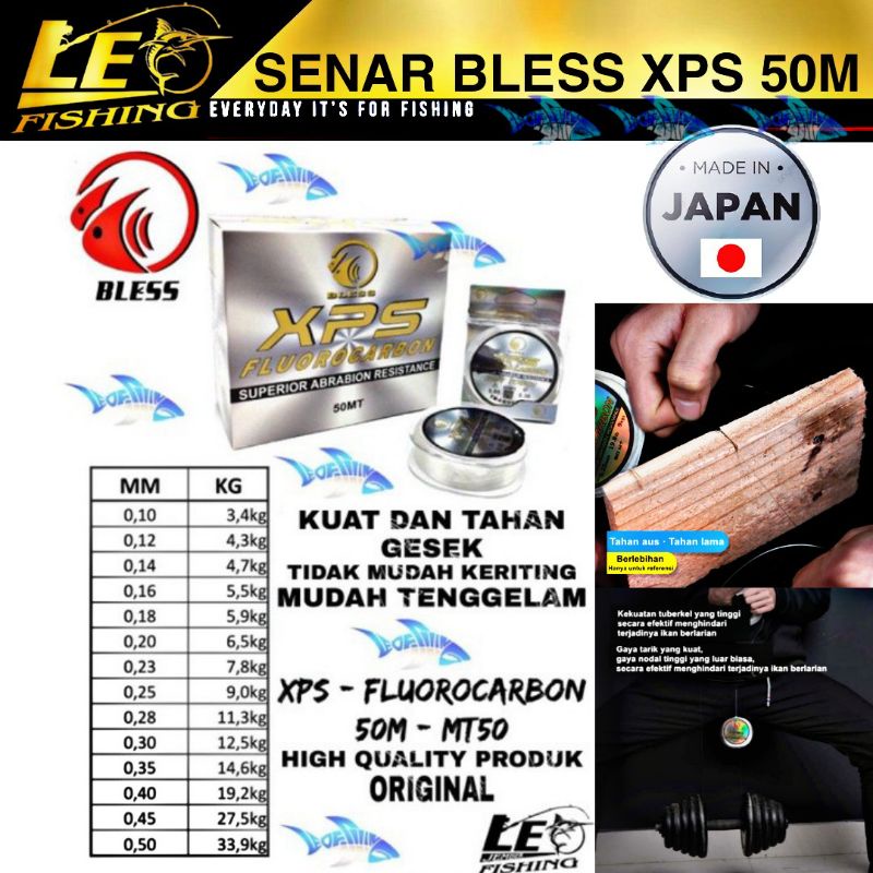 SENAR BLESS XPS FLUOROCARBON PANJANG 50M SIZE 0.10 0.12 0.14 0.16 0.18 0.20 0.23 0.25 0.28 0.30 0.35 0.40 0.45 0.50