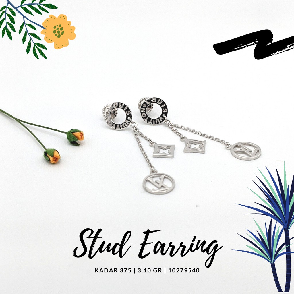 ANTING EMAS PUTIH FASHION STUD LINEA PANJANG KADAR 375