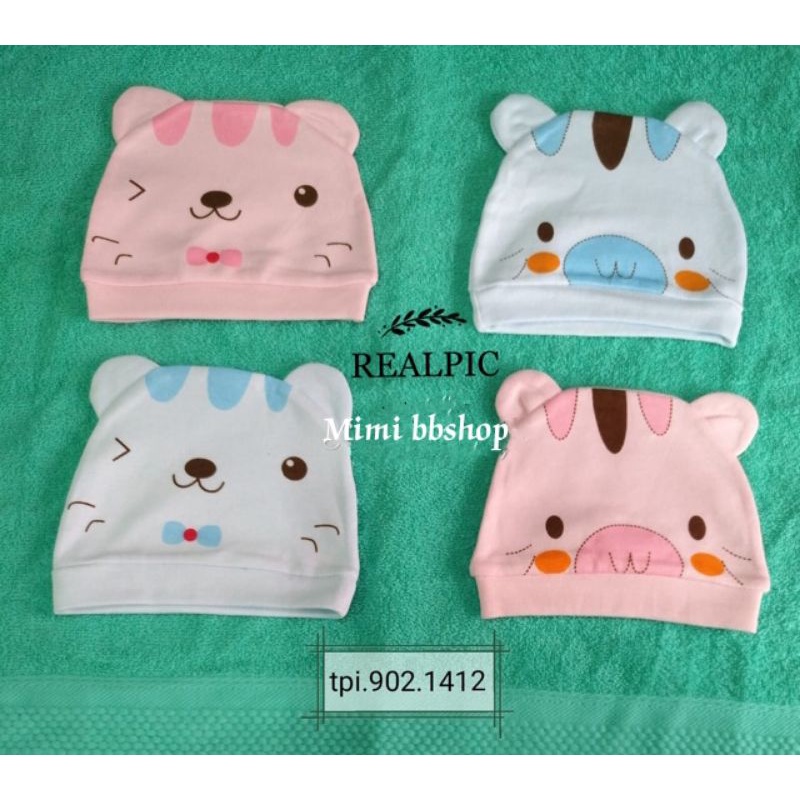 Topi kupluk bayi bahan kain katun new born lucu halus 0-4 bulan