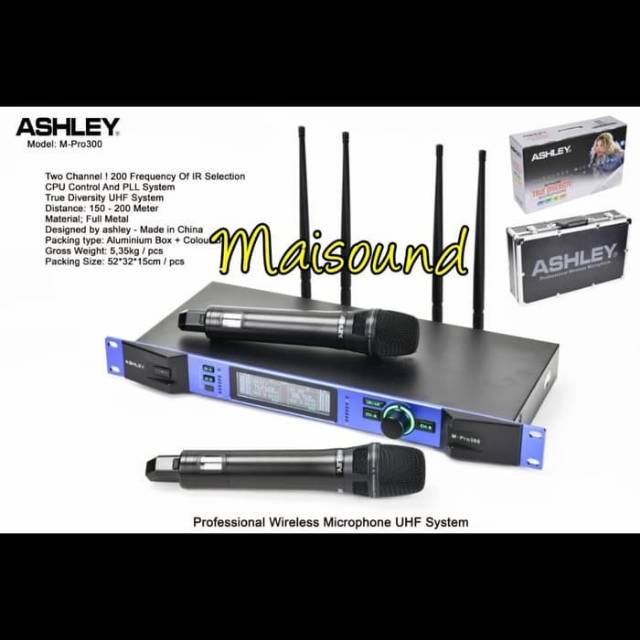 MIC WIRELESS ASHLEY M PRO300 MICROPHONE HANDHELD ASHLEY MPRO300 ORIGINAL FREE KOPER HARDCASE