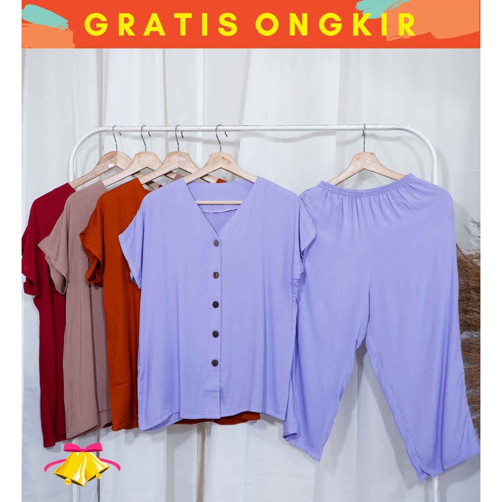 COTTONBELLS CASUAL JUMPSUIT WANITA ALICIA BUTTON SET PANTS (JJ - JS 1722)-3