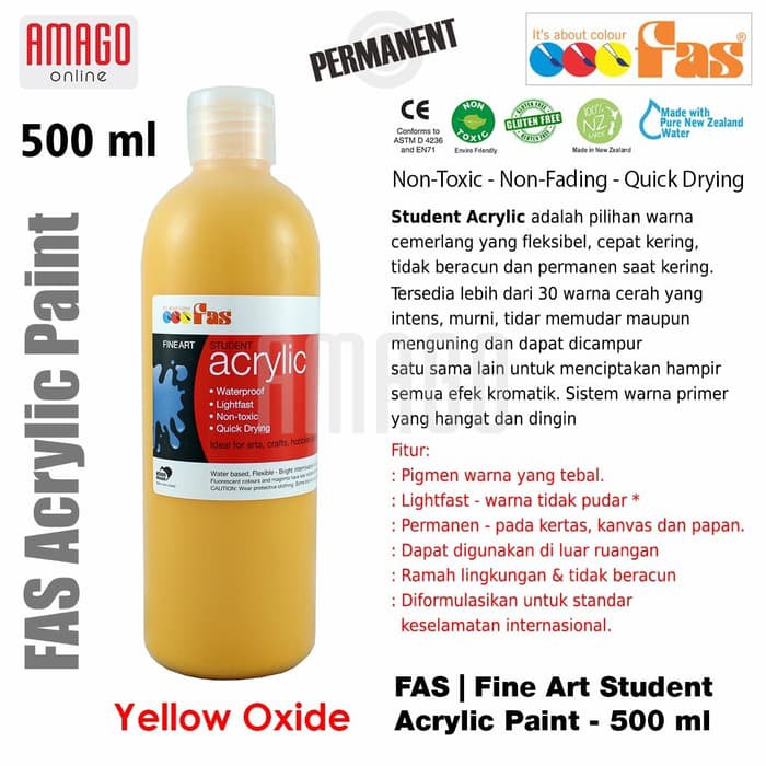 FAS - STUDENT ACRYLIC PAINT - 500 ML - YELLOW OXIDE