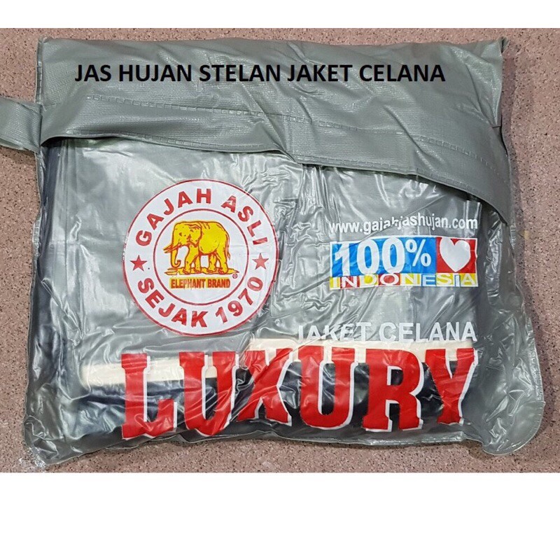 Jas Hujan Setelan Jaket Celana Luxury Gajah (Elephant)Jas Hujan Bahan 100% PVC Tebal Ukuran All Size