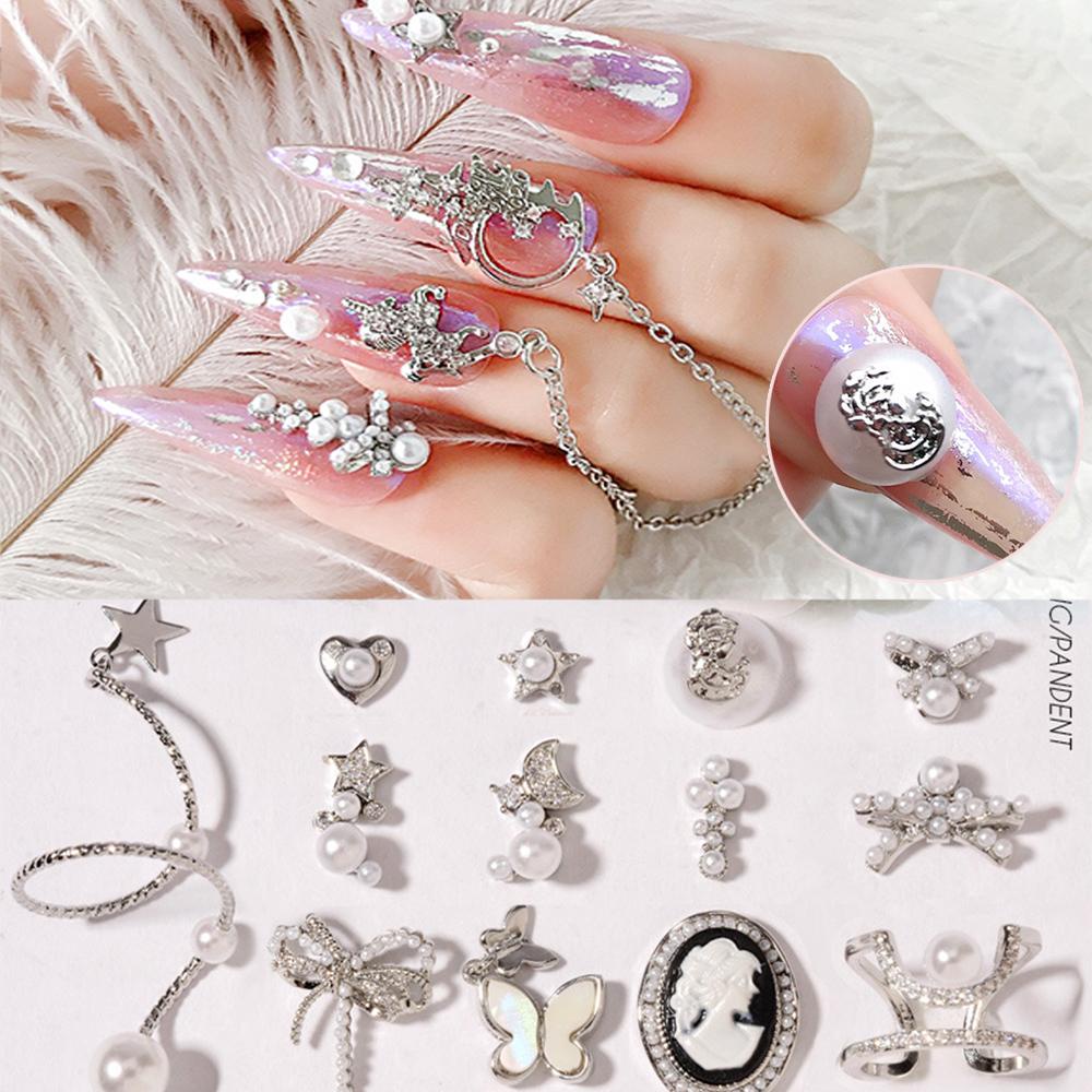 Mxbeauty Kupu-Kupu Nail Art Dekorasi Mewah Shiny Pendant Chains Mutiara Logam Kristal Kuku Zirkon