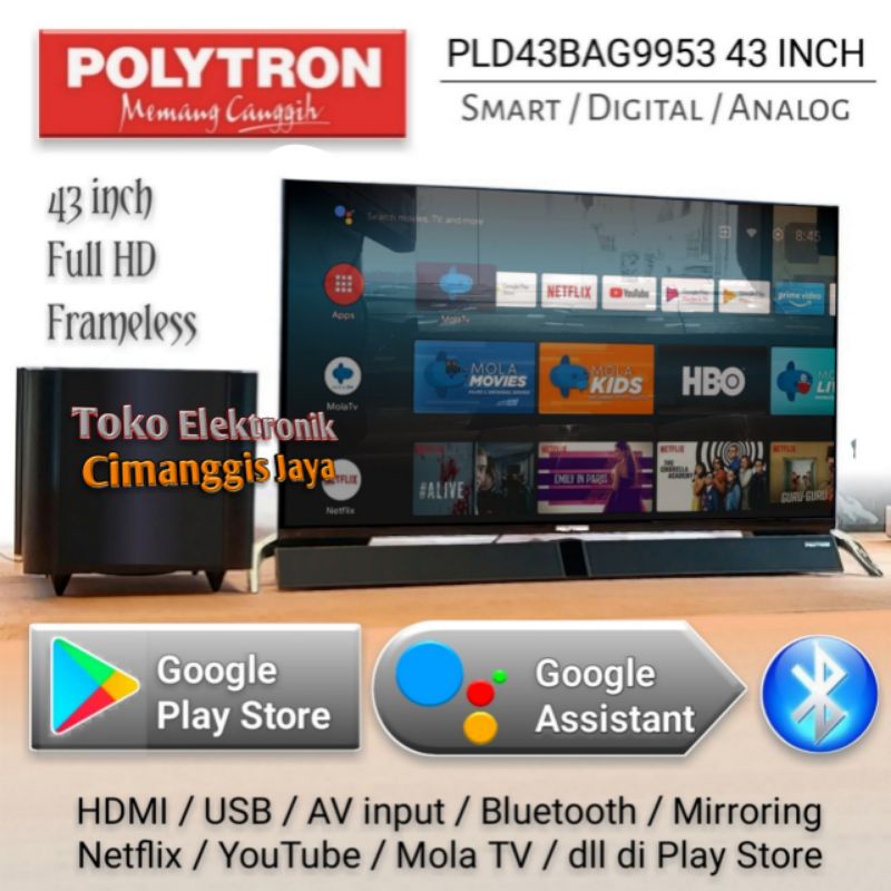 Smart tv led Polytron 43 inch PLD43BAG9953 android