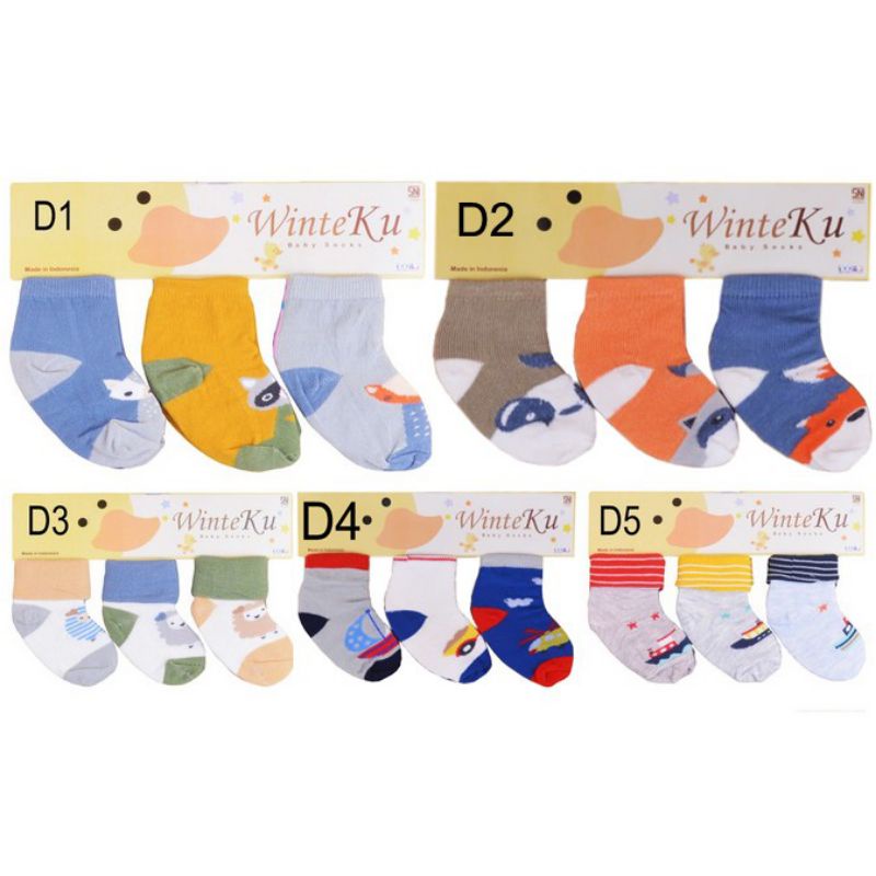 3 pasang  KAOS KAKI WINTEKU new born (0-1thn)