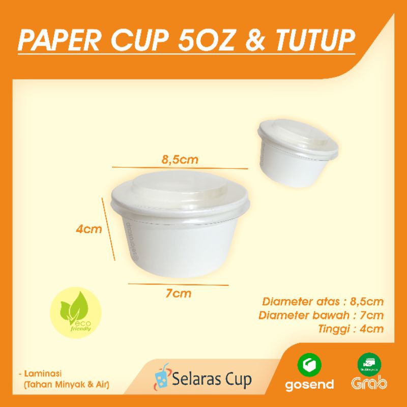 ISI 100 - paper bowl 5 oz cup ice cream wadah saos tempat es krim tahan air kecap saos sambel paper 
