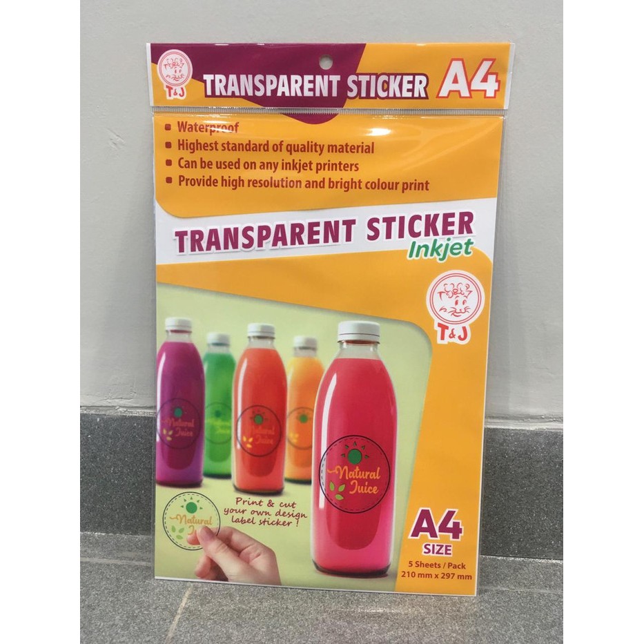 

T&J Labels TRANSPARENT INKJET STICKER A4 (5 SHEETS)