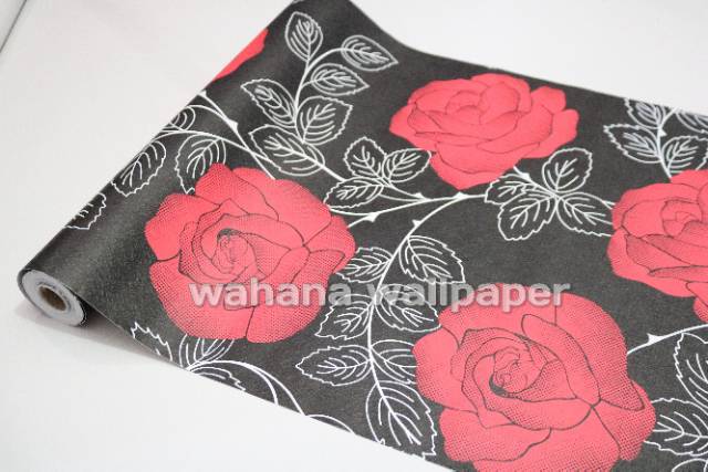 Wallpaper Dinding motif Mawar Merah Hitam - Uk. 9M