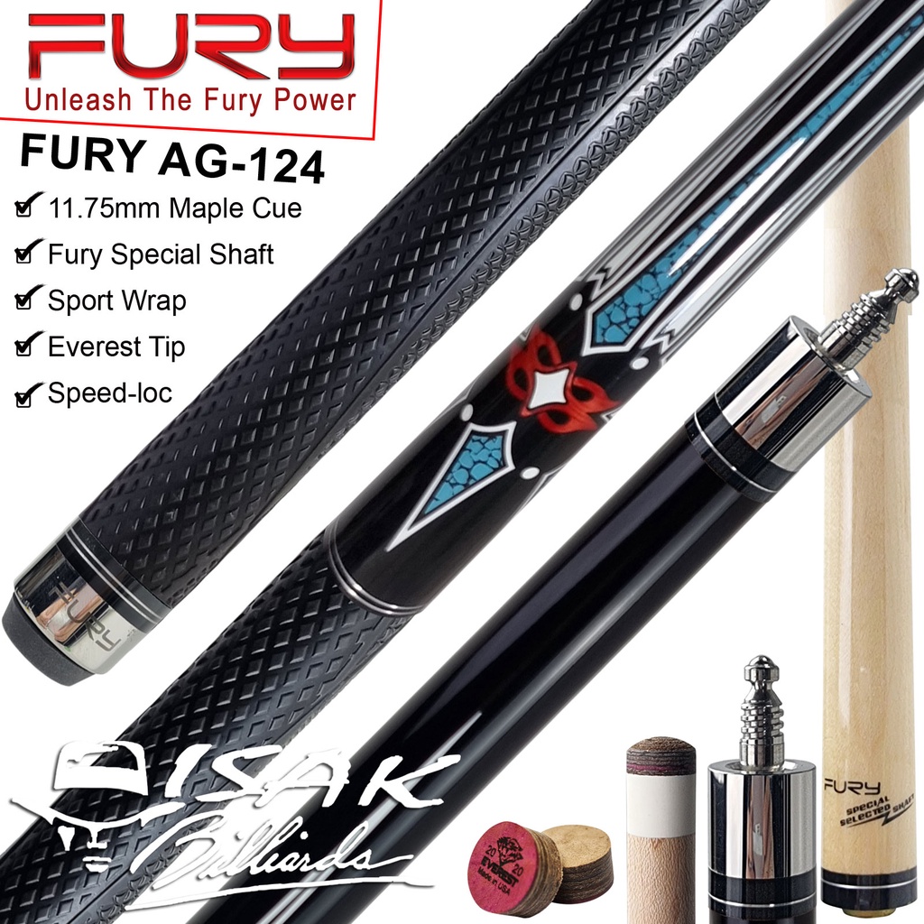 Fury AG-124 Cue - Rubber Grip - Billiard Stick Pool Stik Biliar Maple