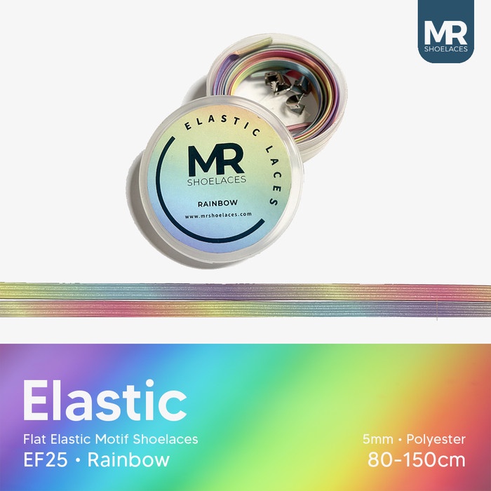 Original MR Shoelaces EF25 Rainbow Pelangi Tali Sepatu Flat Elastis 100cm